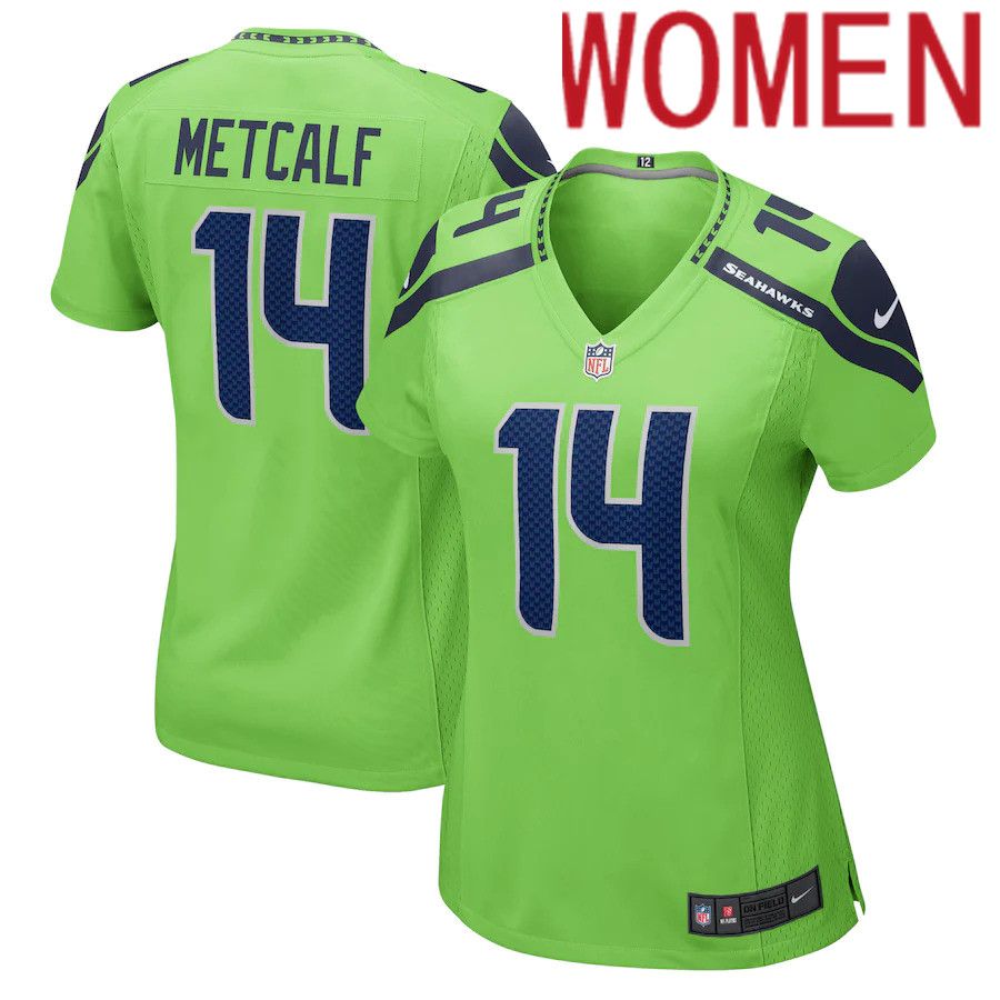 Women Seattle Seahawks 14 DK Metcalf Nike Neon Green Game NFL Jersey